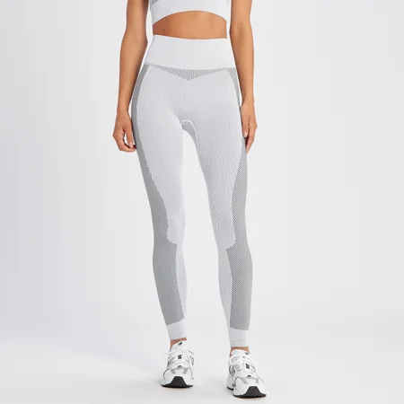 MP Women's Contrast Rib Seamless Leggings - White/ Black
