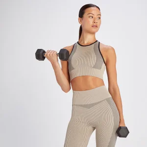 MP Women's Contrast Rib Seamless Sports Bra - Sesame/Black - Size M