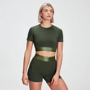 MP Women's Adapt Textured Crop Top- Dark Green - Size S