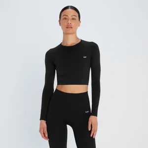 MP Women's Shape Seamless Long Sleeve Crop Top - Black - Size XS