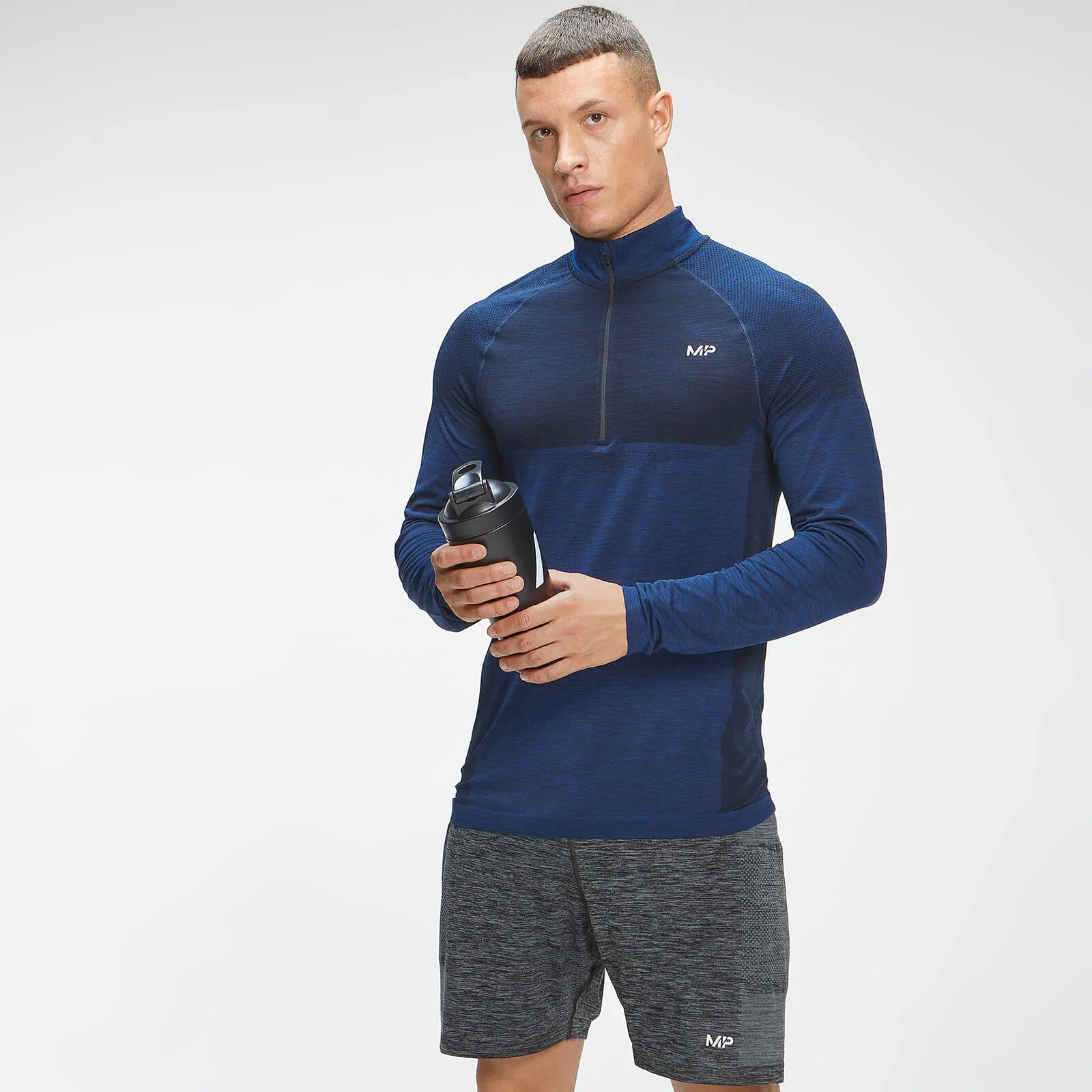 MP Men's Seamless 1/4 Zip - Intense Blue Marl - XXS Image 1