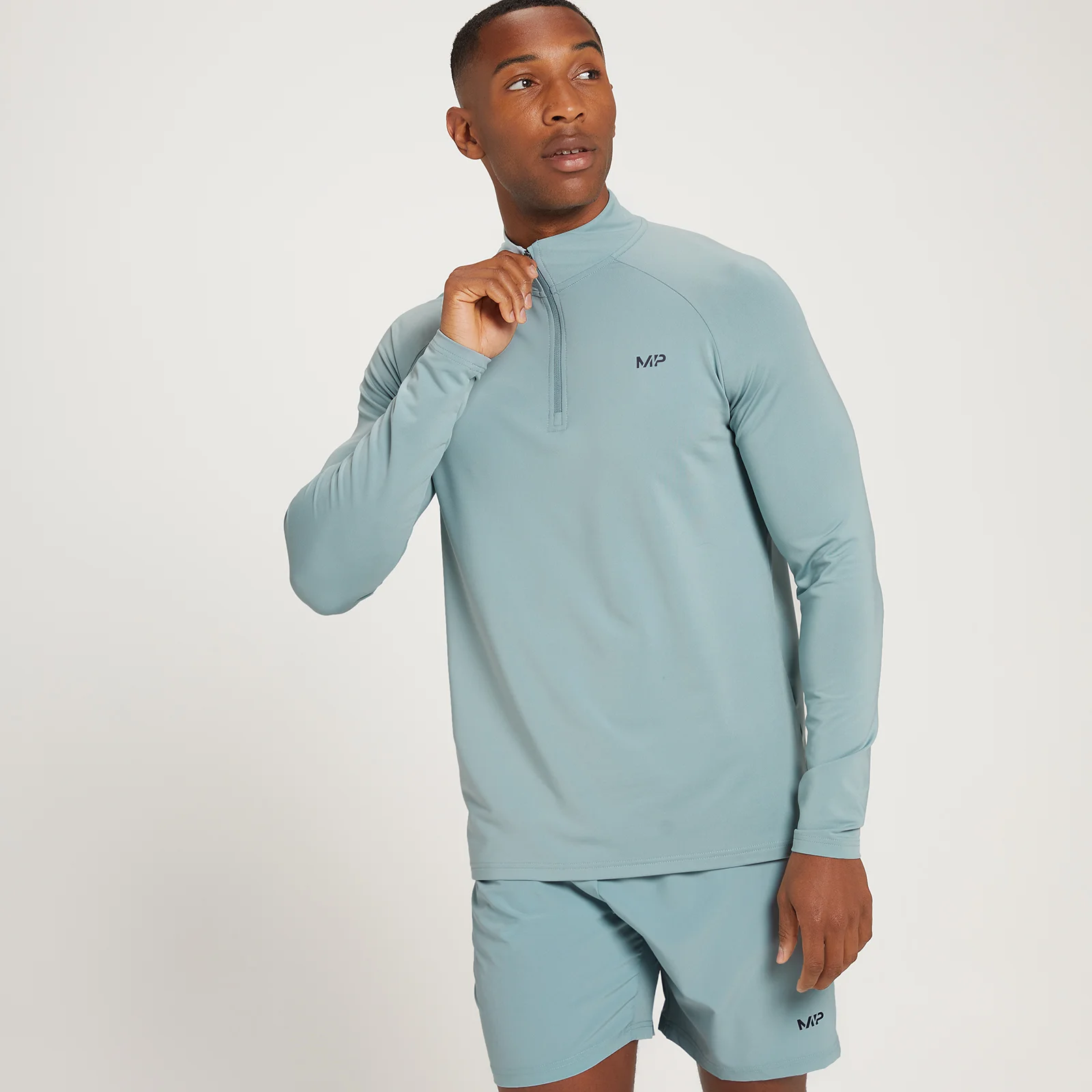 MP Men's Linear Mark Graphic Training 1/4 Zip - Ice Blue - XXS Image 1