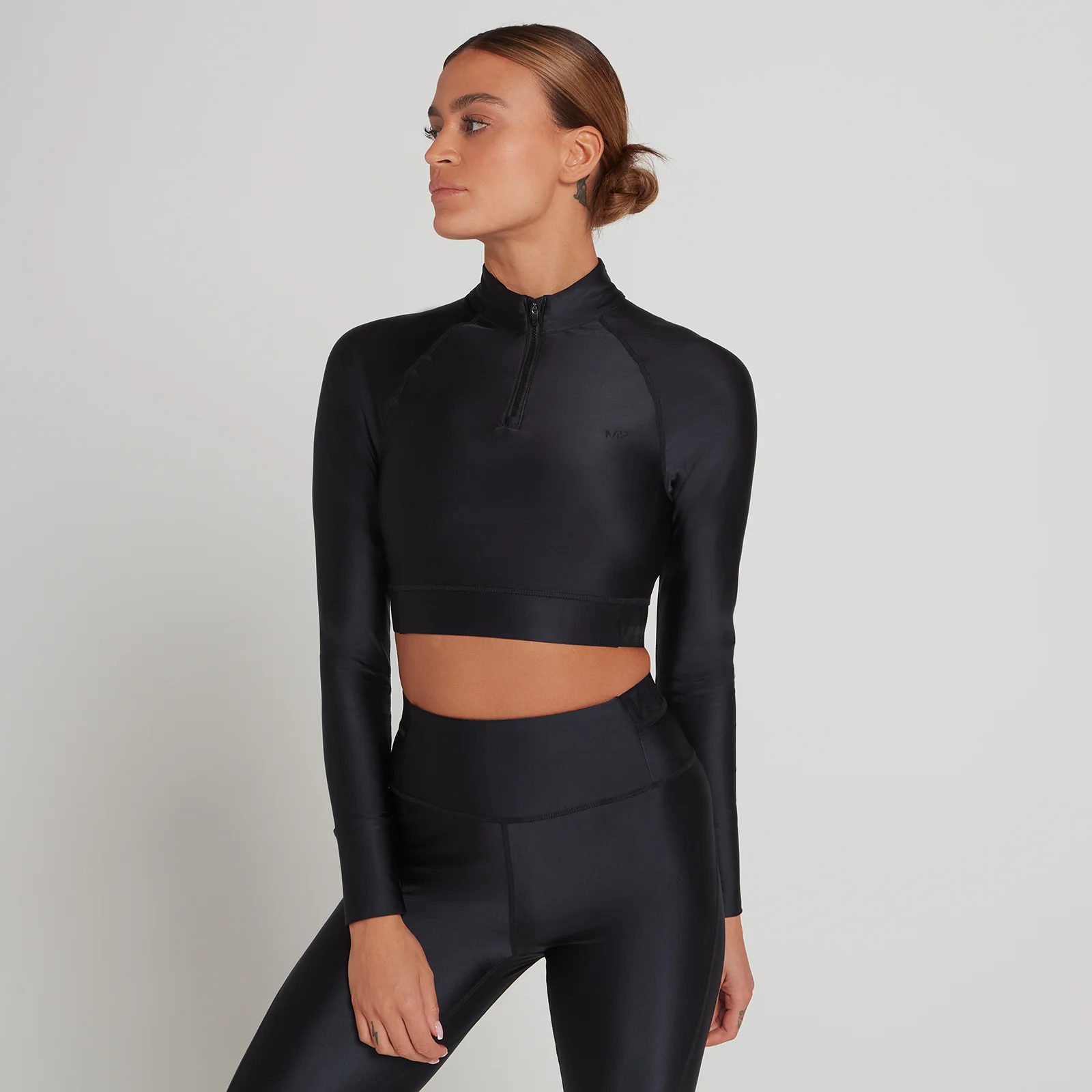 MP Women's Engage Long Sleeve Crop 1/4 Zip Top - Black - XXS Image 1