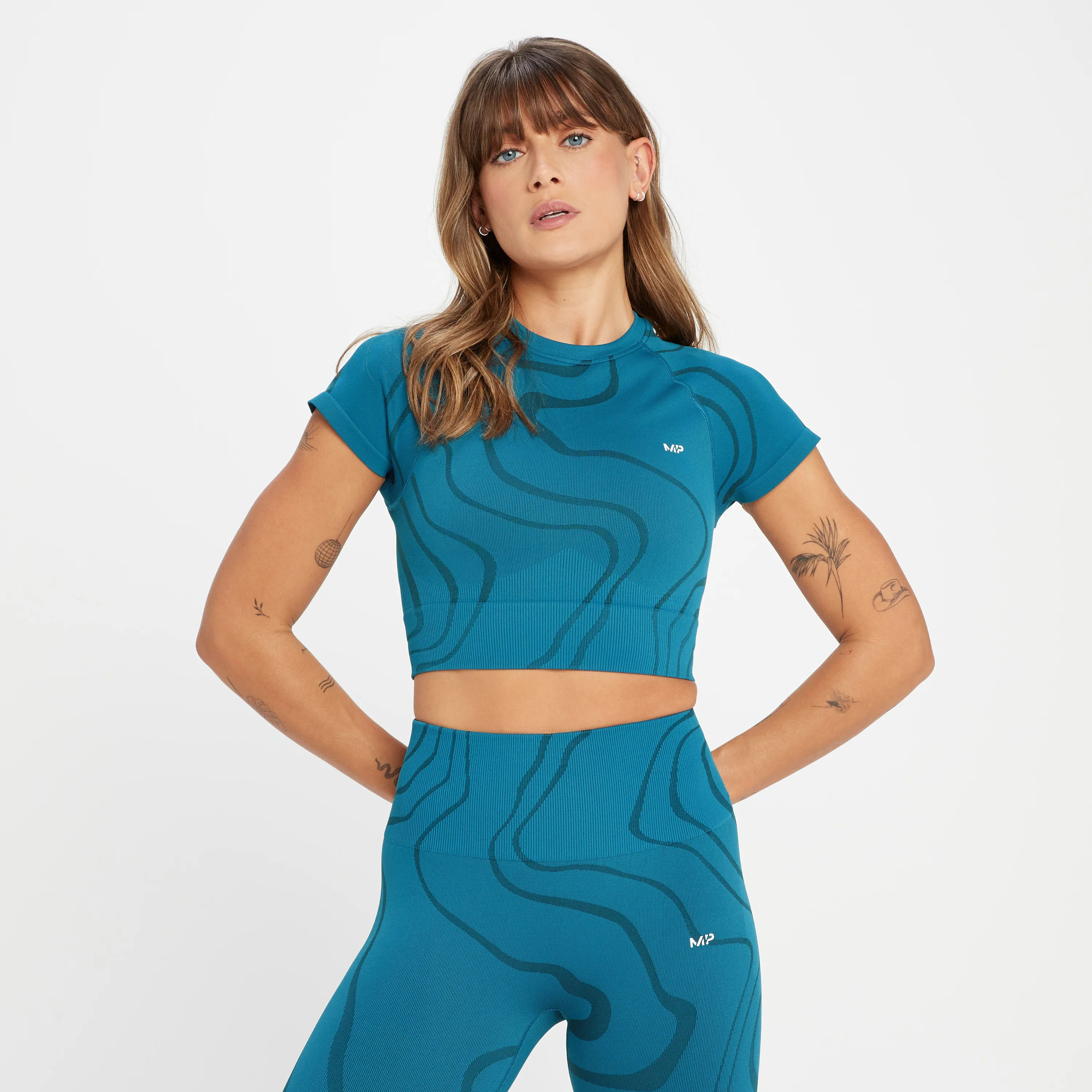 MP Women's Tempo Wave Seamless Crop Top - Teal Blue - XXS Image 1
