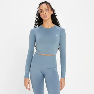 MP Women's Shape Seamless Long Sleeve Crop Top - Pebble Blue - Size M
