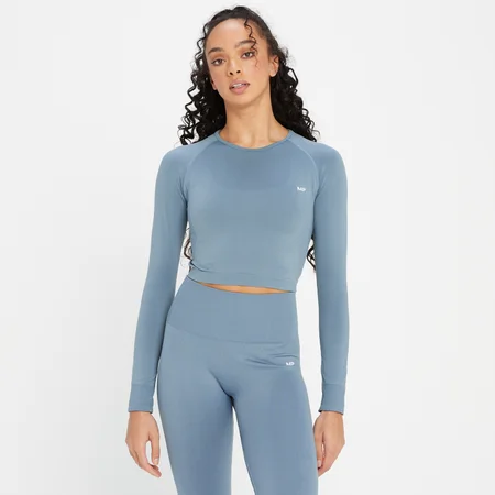MP Women's Shape Seamless Long Sleeve Crop Top - Pebble Blue