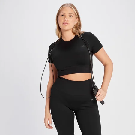 MP Women's Tempo Rib Seamless Crop Top - Black