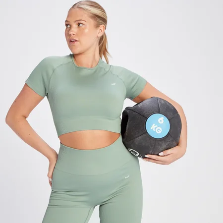 MP Women's Tempo Rib Seamless Crop Top - Sage Grey