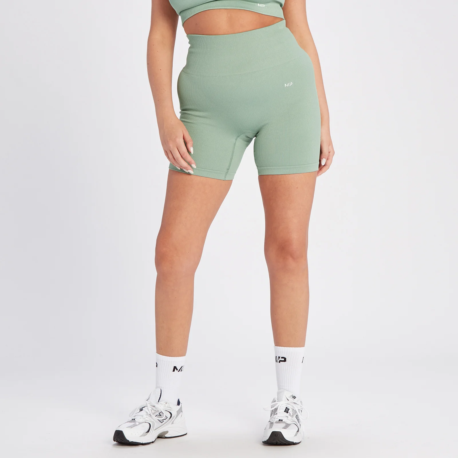 MP Women's Tempo Rib Seamless Shorts - Sage Grey - S Image 1