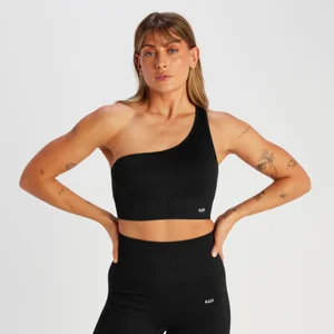 MP Women's Tempo Rib Seamless Asymmetric Bra - Black - Size M