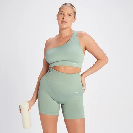 MP Women's Tempo Rib Seamless Asymetric Bra - Sage Green