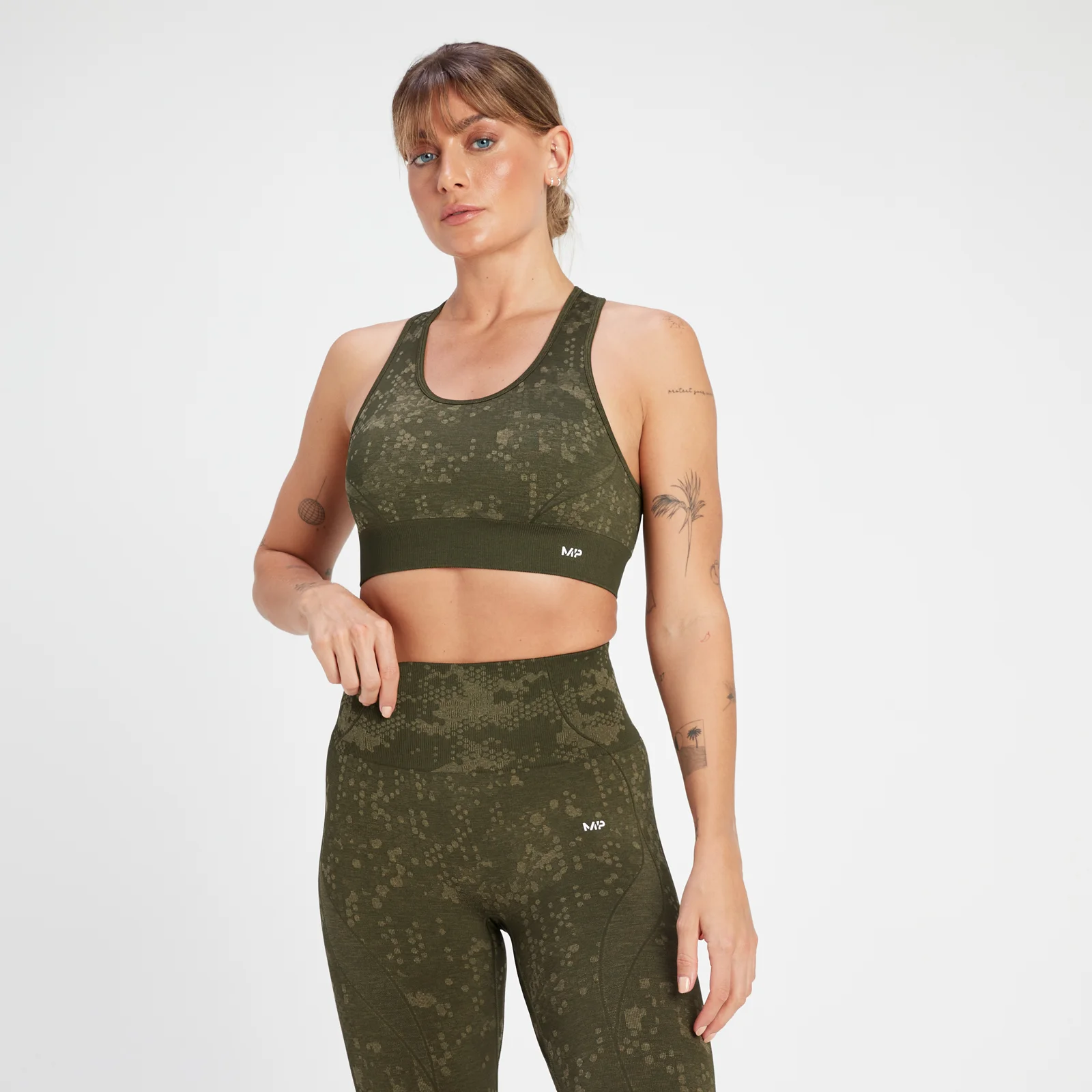 MP Women's Adapt Seamless Pattern Sports Bra - Olive Green - XS Image 1