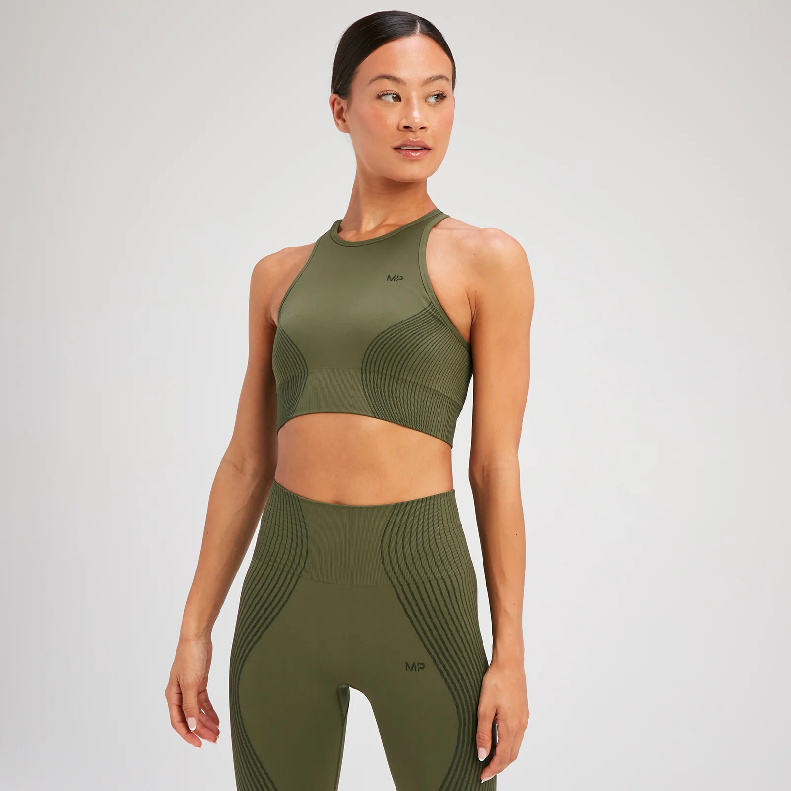 MP Women's Tempo Illusion Seamless Sports Bra - Olive Green - S Image 1