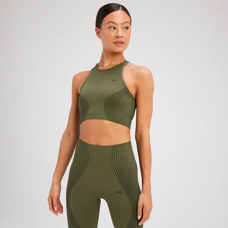 MP Women's Tempo Illusion Seamless Sports Bra - Olive Green