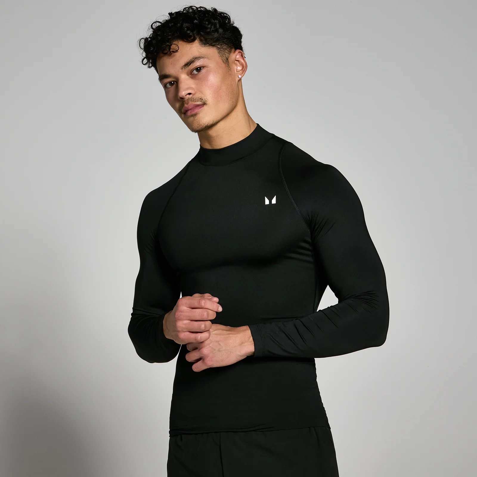 Men's Training High Neck Long Sleeve Baselayer - Black - XXS Image 1