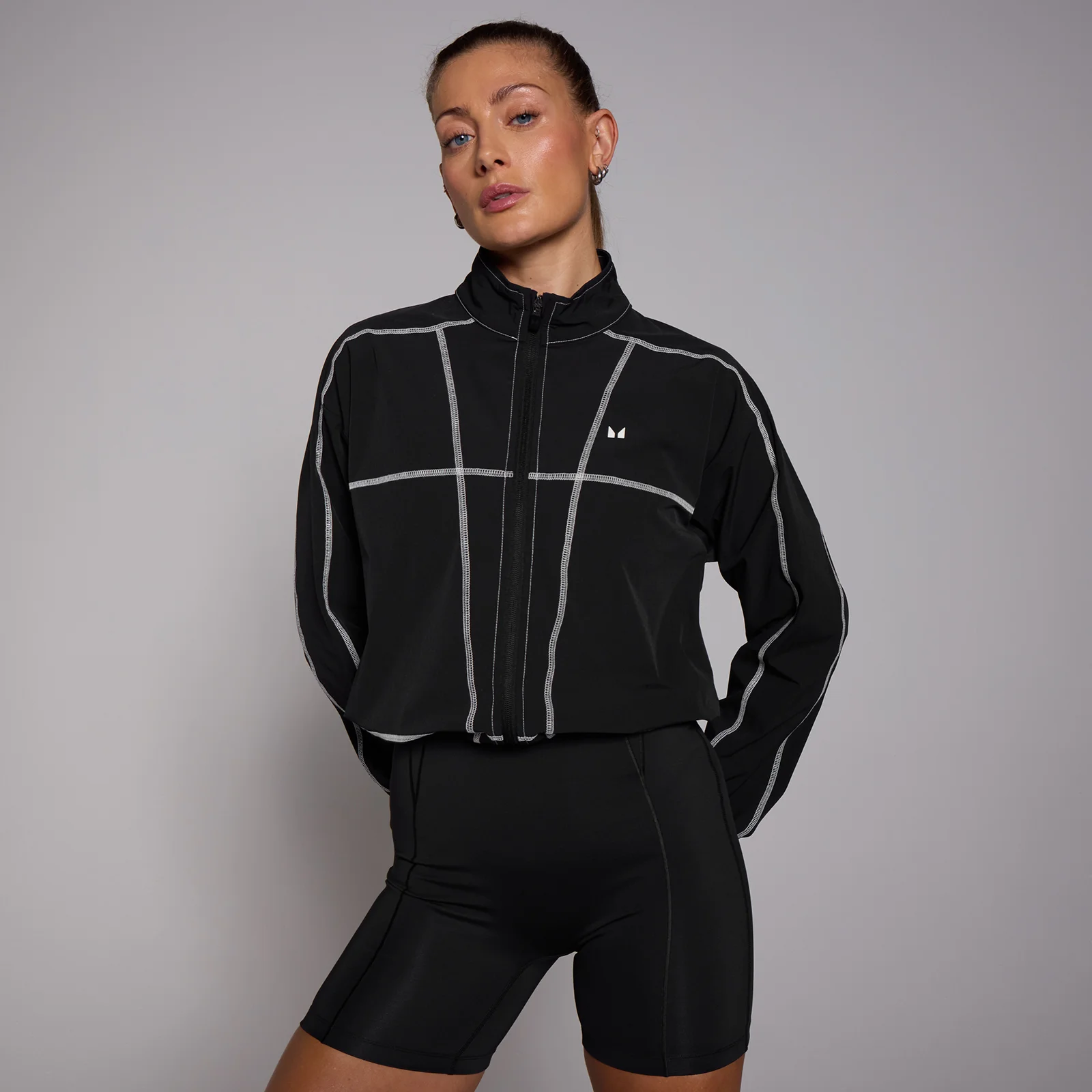 MP Women's Tempo Cropped Contrast Stitch Windbreaker - Black - XS Image 1