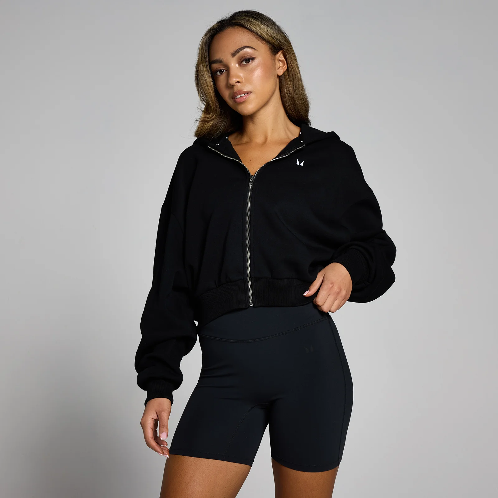 MP Women's Basics Zip Through Cropped Hoodie - Black - XS Image 1