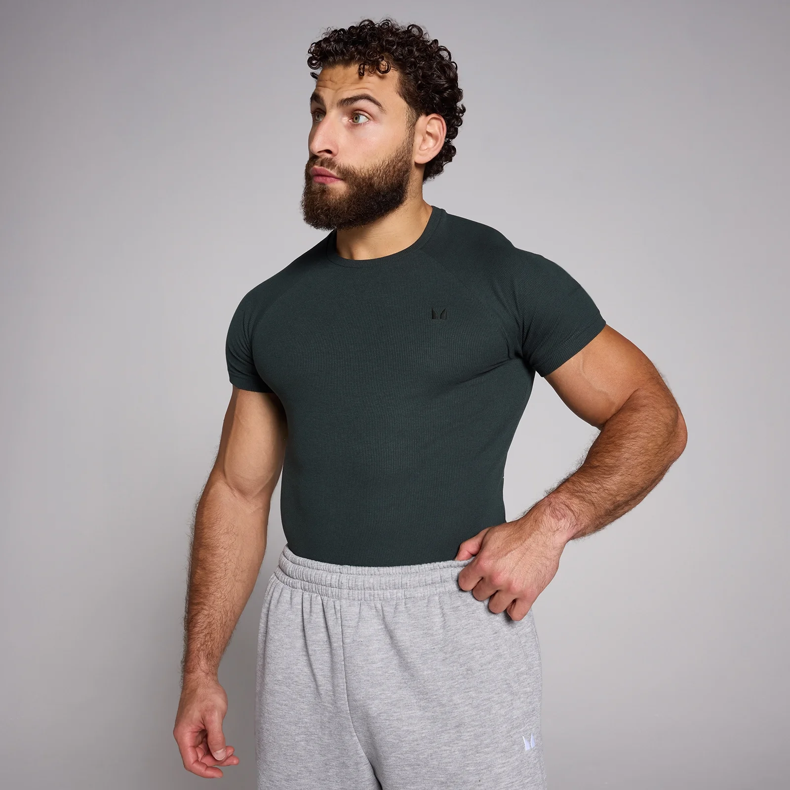 MP Men's Origin Ribbed Muscle Fit T-Shirt - Washed Black - L Image 1