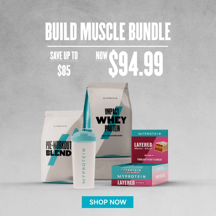 A mixture of protein products from Myprotein and Myvegan to build muscle.